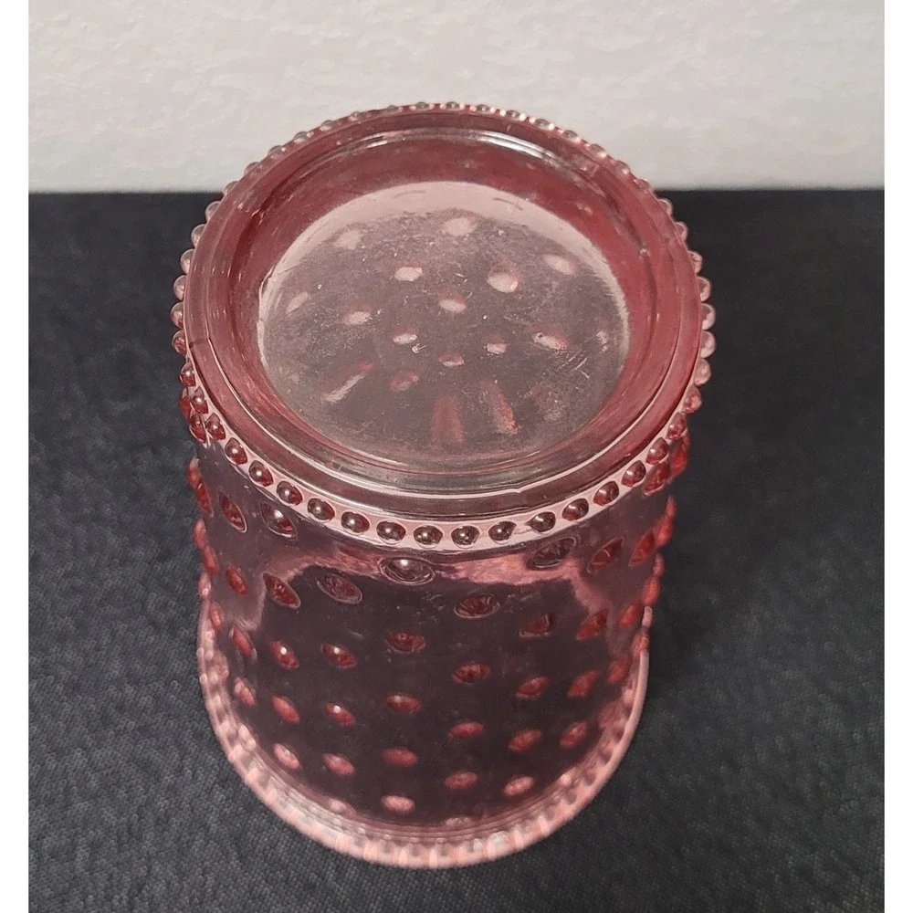 Pink Hobnail Glass Candle Holder Vase